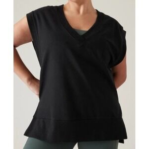 Athleta Retro Terry V Neck Sweatshirt Tee Black Large‎ Athleisure Lounge Active